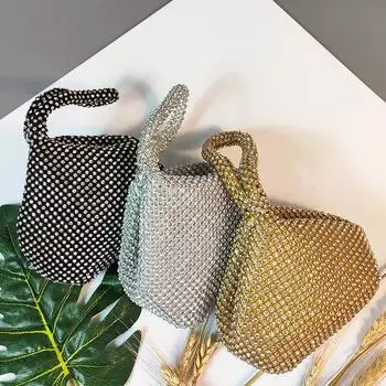 Винтажная сумка с алмазной шахтой, треугольная круглая, переносная сумка для ужина, женская переносная мягкая сумка, сумка с бриллиантами чёрный