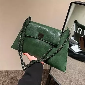 Винтажная сумка с металлической цепочкой под мышкой, фактурная сумка-кошелек из искусственной кожи, модная универсальная сумка-багет коричневый