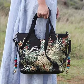 Винтажная сумка с вышивкой пайетками, сумка в богемном стиле, сумка-мешок, этническая женская сумка с вышивкой