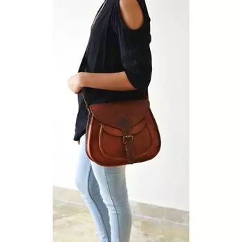 Винтажная сумка-седло из натуральной кожи Сумка через плечо из козьей кожи 11 дюймов 11 x 9 x 3 in коричневый