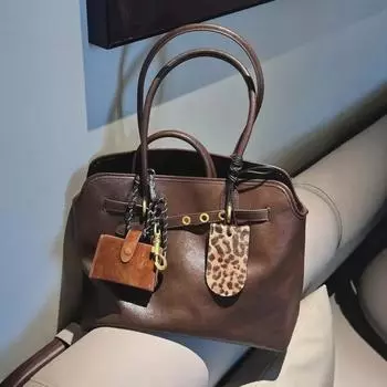 Винтажная сумка-тоут Bowling из воловьей кожи - сумка на плечо и подмышку 39x30x14cm кофейный