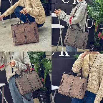 Винтажная сумка-тоут через плечо, ретро-сумка из искусственной кожи, женская повседневная сумка и кошелек чёрный