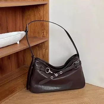 Винтажная сумка-тоут из кожи растительного дубления, большая сумка через плечо из натуральной кожи, женская сумка под мышкой One Size чёрный