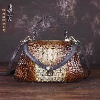 Винтажная сумка-тоут из воловьей кожи, большая вместительная винтажная сумка через плечо с крокодиловым принтом 31*11*18.5 зелёный