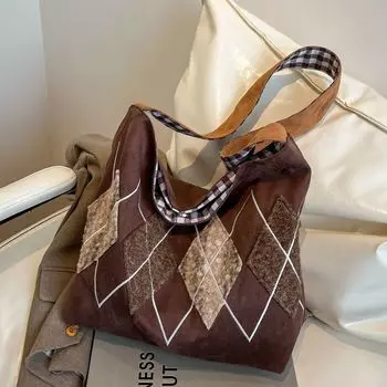 Винтажная сумка-тоут в повседневном стиле с бриллиантами для женщин, модная сумка-мессенджер большой емкости для студентов и путешественников коричневый