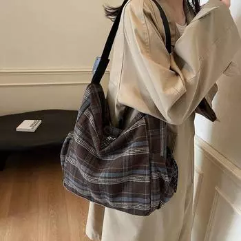 Винтажная сумка-тоут женская контрастного цвета шерстяная сумка большой емкости сумка через плечо в клетку сумка через плечо красный