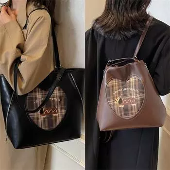 Винтажная сумка-тоут женская многофункциональная клетчатая сумка рюкзак большой емкости кофейный