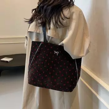 Винтажная сумка-тоут женская сумка через плечо с принтом в горошек, вместительная сумка через плечо, многофункциональный рюкзак розовый