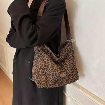 Винтажная сумка-тоут женская сумка через плечо с леопардовым принтом коричневый