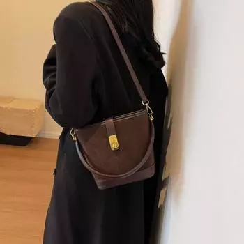 Винтажная сумка-ведро через плечо, осенне-зимняя сумка-тоут класса люкс чёрный