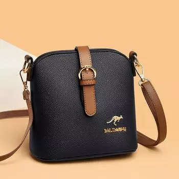 Винтажная сумка-ведро из мягкой кожи. Простая и стильная сумка через плечо с высоким чувством женской сумки через плечо. чёрный