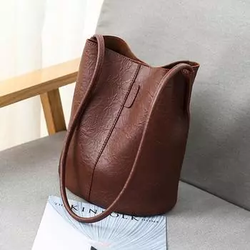 Винтажная сумка-ведро из мягкой кожи темно-коричневого