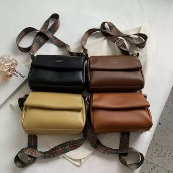 Винтажная сумка, женская новая высококачественная сумка на плечо, простая и универсальная, с широким ремнем, однотонная сумка через плечо, маленькая квадратная сумка 24x8x16cm коричневый