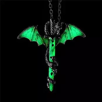 Кулон на цепочке в виде дракона с мечом в стиле панк синий/серебряный