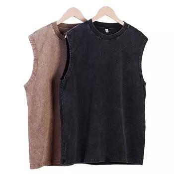 Винтажная свободная футболка без рукавов с кислотной стиркой, повседневные мужские футболки с круглым вырезом, летние майки S темно-серого