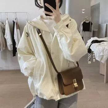 Винтажная свободная куртка с капюшоном для работы весной и осенью S хаки