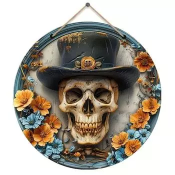 Винтажная табличка на дверь на Хэллоуин, украшение на стену, круглый деревянный венок, знак ужасов в стиле ар-деко, ведьма, тыква