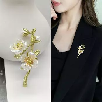 Винтажная темпераментная брошь с зеленым жасминовым жемчугом для женщин, платье, одежда, ювелирные аксессуары, подарок 1pc