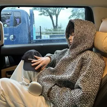 Винтажная текстура с капюшоном толстовка женская 2024 осень Y2k свободные длинные рукава карман толстовка топы шикарный роскошный высококачественный пуловер M