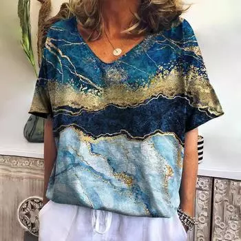 Винтажная текстурированная женская футболка с 3d принтом, топы, полосатая блузка, футболки с короткими рукавами в стиле Харадзюку, женская летняя толстовка с v-образным вырезом, дизайнерская одежда S