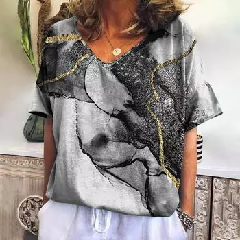 Винтажная текстурированная женская футболка, топы, полосатая блузка, футболки в стиле Харадзюку с короткими рукавами, женская летняя толстовка с v-образным вырезом, дизайнерская одежда S