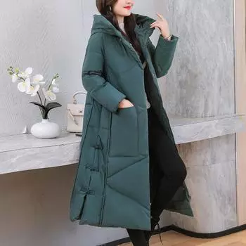 Винтажная толстая простая хлопковая парка-куртка для женщин, зимняя новая элегантная свободная стеганая куртка, длинная, модная, карманная, повседневная, пальто на каждый день M серый