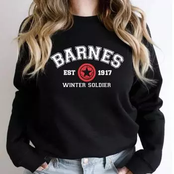 Винтажная толстовка Barnes 1917 года Футболка Winter Soldier Толстовка Bucky Barnes Crewneck Толстовки унисекс с графическим принтом Толстовка Superhero S темно-синий