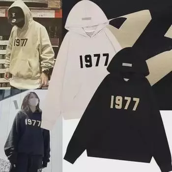 Винтажная толстовка ESS Unisex с капюшоном из бархата Flocking Velvet 1977 года — модная и свободная для пар XXL