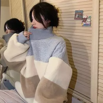 Винтажная толстовка с капюшоном из овечьей шерсти, женская осень-зима, повседневные теплые толстые пуловеры с длинными рукавами, топы M серый