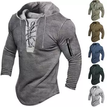 Винтажная толстовка с капюшоном, однотонная спортивная толстовка с карманом на молнии и карманом L чёрный