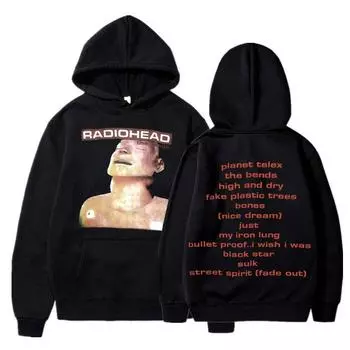 Винтажная толстовка с капюшоном Radiohead в стиле рок-группы в стиле хип-хоп, свитшот с принтом музыкального альбома, уличная одежда в стиле Харадзюку, большие толстовки для подростков 2XL