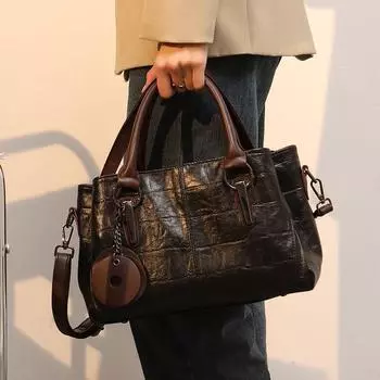 Винтажная трехслойная кожаная сумка через плечо в стиле Бостон Black