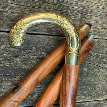 Винтажная трость для ходьбы «Дерби» с латунной ручкой – деревянная палка длиной 93,98 см, в старинном викторианском стиле как