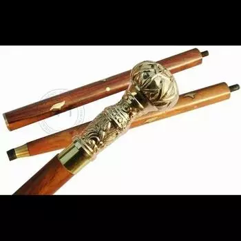 Винтажная трость для ходьбы, деревянная трость, серебряная латунная ручка, черная деревянная трость, викторианская трость, трость для мужчин и женщин M аэро