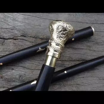 Винтажная трость для ходьбы с дизайнерской гравированной ручкой, викторианские деревянные трости