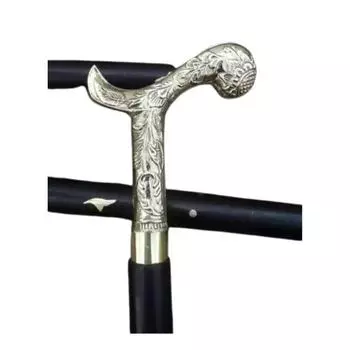 Винтажная трость из латуни с дизайнерской гравировкой на ручке, викторианская деревянная трость