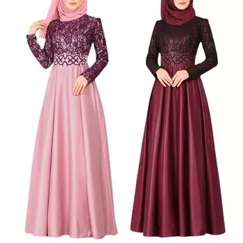 Винтажная юбка с кружевными вставками и тонкими рукавами в мусульманском этническом стиле с длинными рукавами 5XL