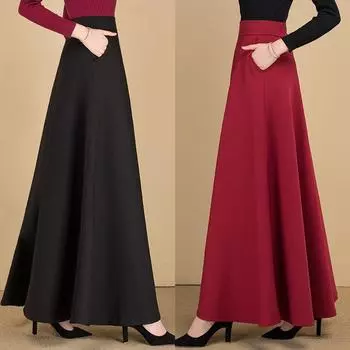 Винтажная юбка-трапеция с высокой талией и расклешенным краем, большие размеры для женщин M чёрный