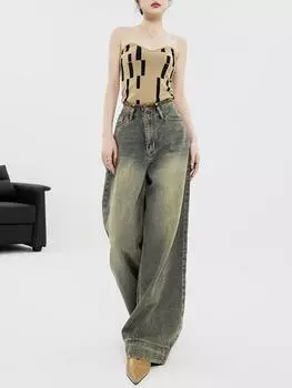 Винтажная уличная одежда, мешковатые корейские джинсы, женские брюки 2000-х годов с завышенной талией, широкие брюки, женские повседневные свободные джинсовые брюки в стиле гранж, новинка S синий