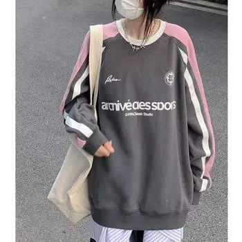Винтажная уличная толстовка для женщин, американский ретро гранж, Kpop, эстетический пуловер, корейский стиль, Y2k, толстовки в стиле хип-хоп, осень M