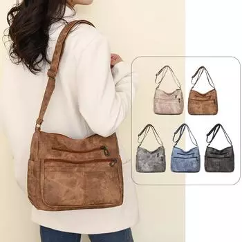 Винтажная универсальная однотонная сумка-мессенджер, женские сумки на плечо большой вместимости, новинка 2024 года, женская сумка из искусственной кожи высокого качества чёрный