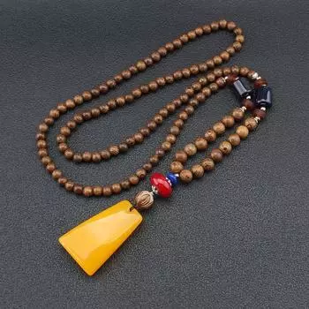 Винтажная Вечеринка Этнические Украшения Ручной Работы Непал Ожерелье Буддийский Рог Рыба Подвеска Мала Деревянная Бусина Style 1