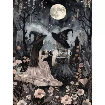 Винтажная Ведьма Черный Кот Темная Академия Постер Принт Холст Картина Хэллоуин Ведьминское Настенное Искусство Картинка Готическая Комната Домашний Декор 21cm30cm NoFrame