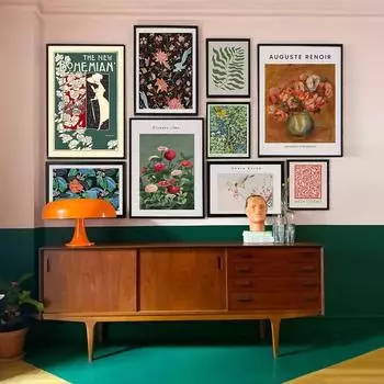 Винтажная ваза для цветов Птицы Бабочки Плакат Фреска Декоративные принты Картина на холсте Настенная картина Спальня Домашнее украшение комнаты 21x30cm No Framed