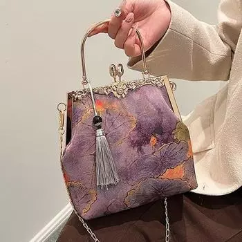 Винтажная вечерняя сумочка для женщин с замком-поцелуем, клатч с верхней ручкой, наплечный кошелек с цепочкой, маленькая сумочка через плечо с кисточкой, вечерняя сумочка для свадьбы, выпускного вечера