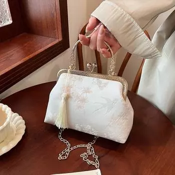 Винтажная вечерняя сумочка для женщин с замком-поцелуем, клатч с верхней ручкой, сумка через плечо с цепочкой, вечерняя сумочка с кисточками для свадьбы, выпускного вечера