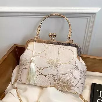 Винтажная вечерняя сумочка для женщин с замком-поцелуем, клатч с верхней ручкой, наплечный кошелек с цепочкой, маленькая сумочка через плечо с кисточкой, вечерняя сумочка для свадьбы, выпускного вечера