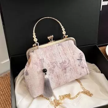 Винтажная вечерняя сумочка для женщин с замком-поцелуем, клатч с верхней ручкой, наплечный кошелек с цепочкой, маленькая сумочка через плечо с кисточкой, вечерняя сумочка для свадьбы, выпускного вечера