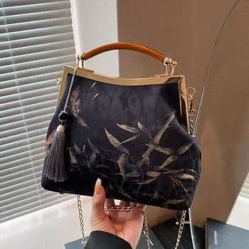 Винтажная вечерняя сумочка для женщин с замком-поцелуем, клатч с верхней ручкой, наплечный кошелек с цепочкой, маленькая сумочка через плечо с кисточкой, вечерняя сумочка для свадьбы, выпускного вечера