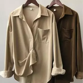 Винтажная вельветовая рубашка с длинным рукавом, осенне-зимняя женская одежда, модная блузка с отложным воротником, повседневное пальто с карманами, топы 30247 S хаки